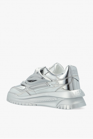 【VERSACE】 silver espadrillas （関税送料込） Versace Metallized Leather ODISSEA Low-Top Sneakers With
